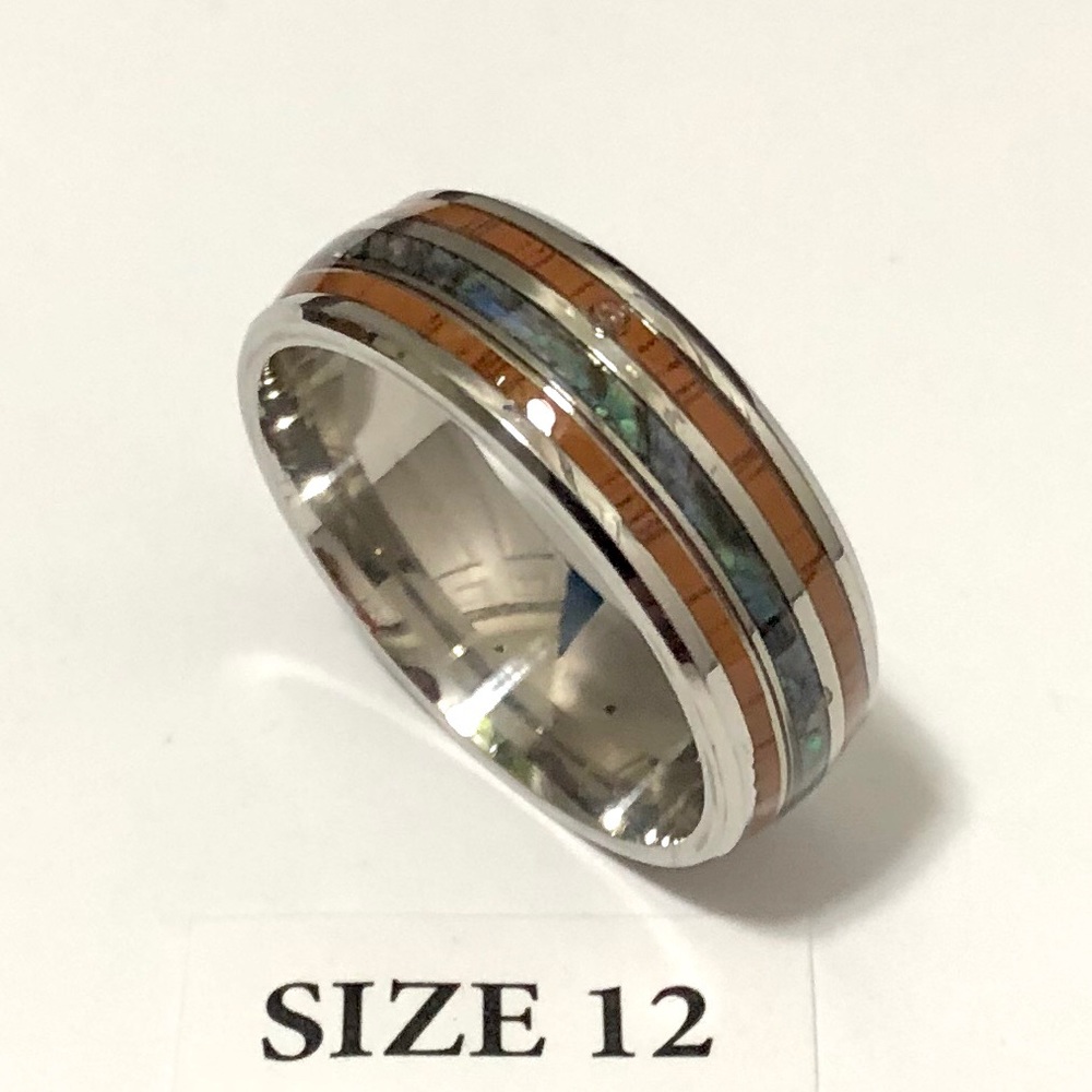 Ring With Koa Wood, And Abalone Shell Inlay. Sz 12 - image 3